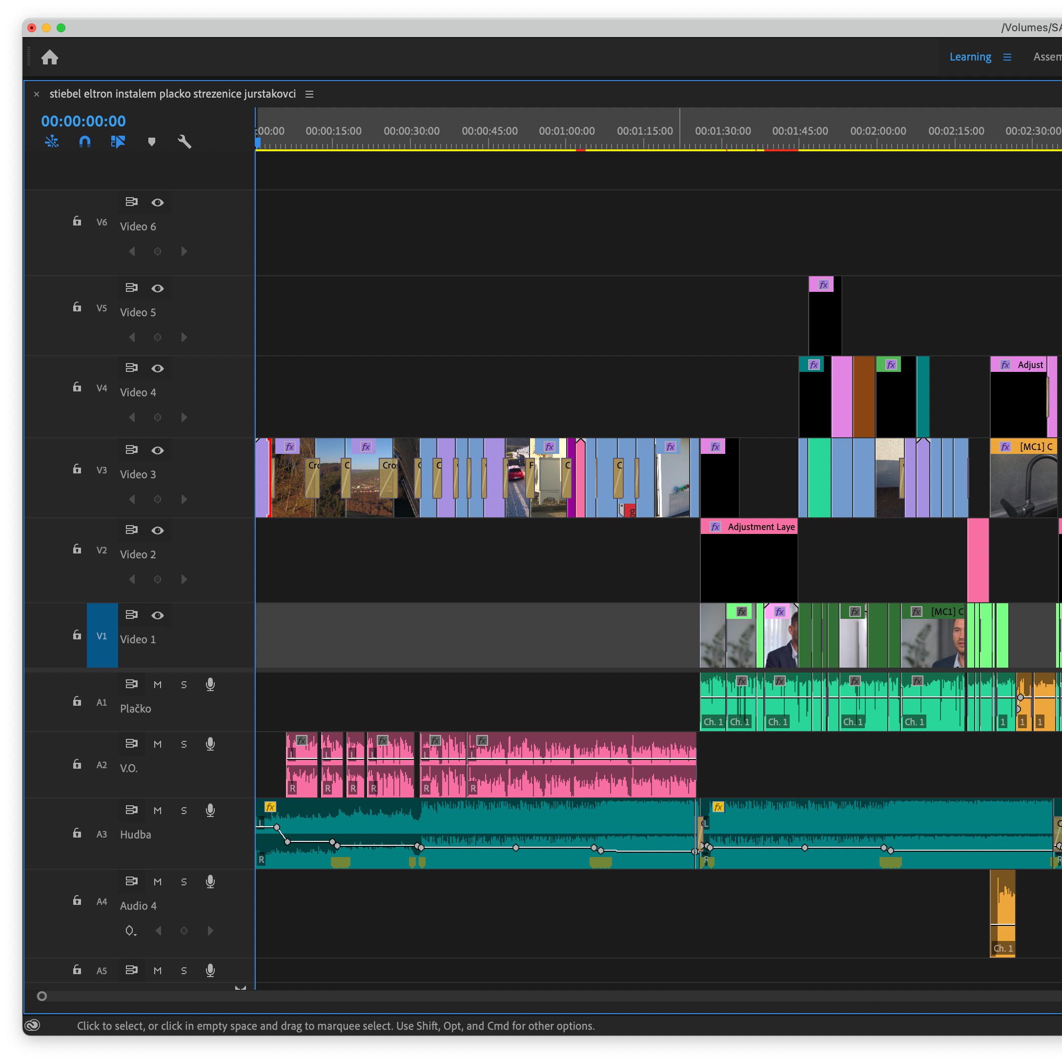 Časová os finálnej sequence v Adobe Premiere Pro