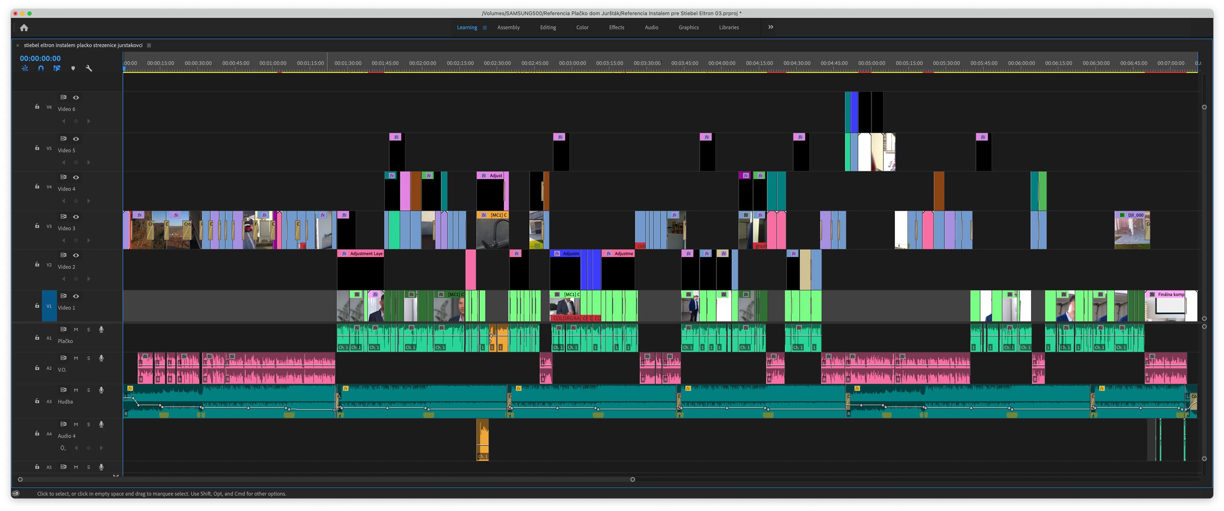 Časová os finálnej sequence v Adobe Premiere Pro